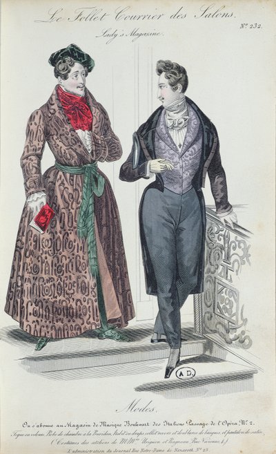 To elegante unge mænd, 1835 (farvegravering) af French School