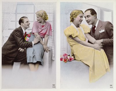 To lykkelige par, begyndelsen af det tyvende århundrede (farve litho) af French School
