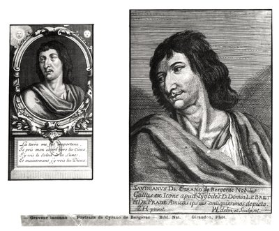To portrætter af Savinien Cyrano de Bergerac (1619-55), til højre efter Zacharie Heince (1611-69) af French School