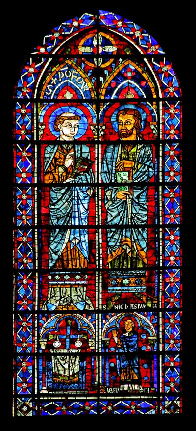 To helgener - den ene er Nicaise; donorpræst nedenfor (w116) af French School