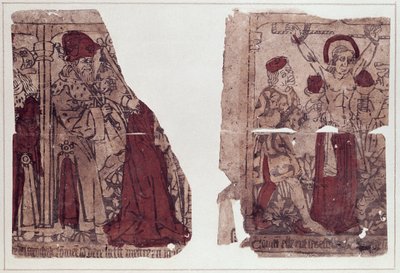 To scener af St. Reginas martyrium (d.c.286) (xylograf) af French School