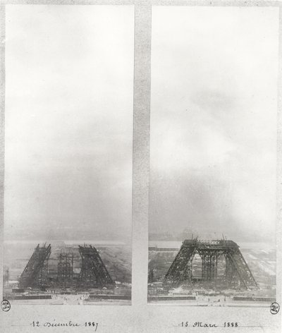 To visninger af konstruktionen af Eiffeltårnet, Paris, 12. december 1887 og 15. marts 1888 af French School