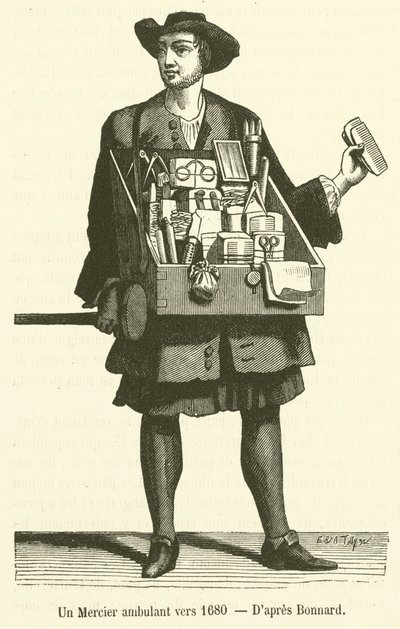 Ein wandernder Krämer um 1680 (Gravur) von French School