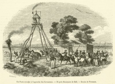 En kosakpost nærmer sig tjerkasserne (gravering) af French School