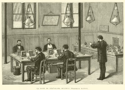 Et indlæg fra multitelegrafprinteren Baudot (gravering) af French School