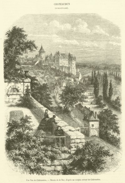 Udsigt over Chateaudun (gravering) af French School