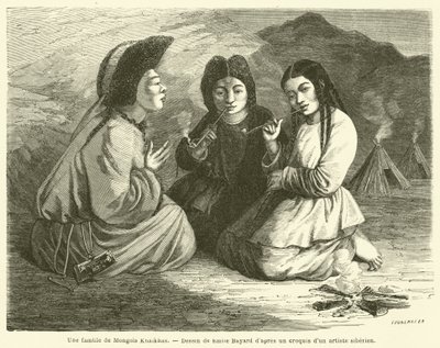 En familie af Khalkha-mongoler (gravering) af French School