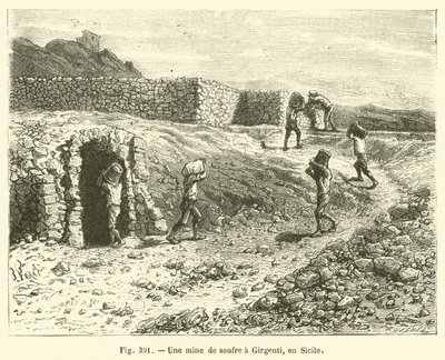 En svovlmine ved Girgenti, Sicilien (gravering) af French School