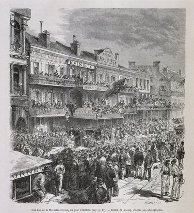 En gade i New Orleans på valgdagen 1875 - i "" Le Tour du Monde", 2. sem. 1876 af French School