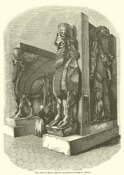 Et værelse i det nystiftede assyriske museum ved Louvre (gravering) af French School
