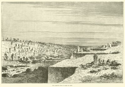 En skyttegrav i Suez-kanalen (gravering) af French School