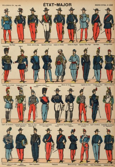 Uniformer fra det franske militær (farvet indgravering) af French School