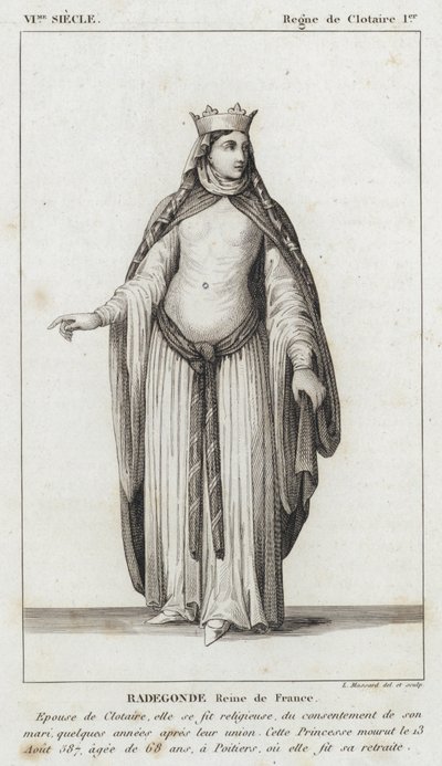 VI Century, Reign of Clotaire I, Radegonde, Dronning af Frankrig (gravering) af French School