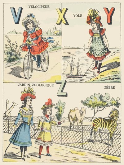 V X Y Z: velocipede, yole, zoologisk have, zebra af French School