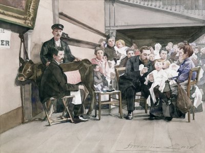Vaccination af spædbørn ved Institut de la Vaccine, Paris, ca. 1900 (wc på papir) af French School