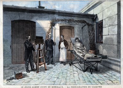 Forskellige fakta: fotografiet af liget skåret i stykker af Alphonse Bertillon (1853-1914), en fransk videnskabsmand, skaberen af antropometri. - i "" Le Petitle Parisien"" af French School