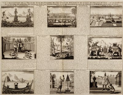 Forskellige udsigter over Siam og Ayutthaya, fra Du Royaume de Siam af Simon de la Loubere, udgivet i 1688 af French School