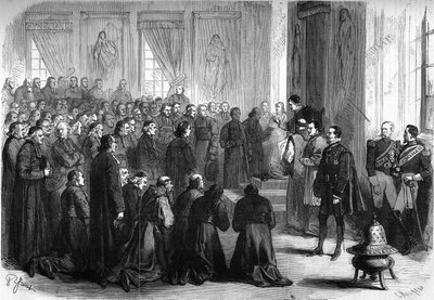 Vatikankoncilet I (1869-1870): Pave Pius IX (1792-1878) modtog i almindelig audiens de franske gejstlige, der fulgte festerne af French School