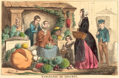 Grøntsager (farvet gravering) af French School