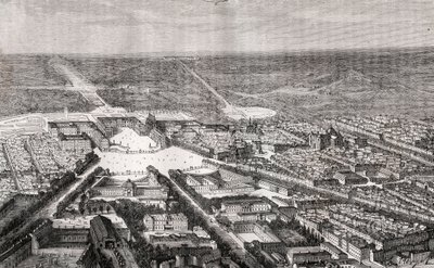 Versailles med sit slot i det 19. århundrede - indgravering i "La France illustree: geografi, historie, statistisk administration" af V.A. Malt-brun. 1884 af French School