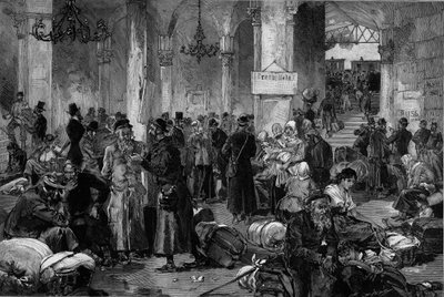 Wien 1882, Hall of the Lost Causes of the North Fahn: repatriering af jøder i eksil efter forsoningen af den antisemitiske bevægelse, der havde fundet sted i Rusland, fra "Le Monde Illustre" af French School