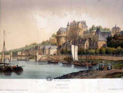 Udsigt over Amboise - litografi af French School