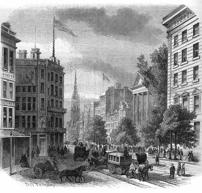 Udsigt over Boadway i New York. Stik fra 1862-1863. af French School