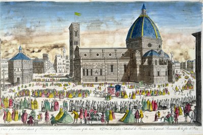 Udsigt over Firenze-katedralen og værtens store procession af French School