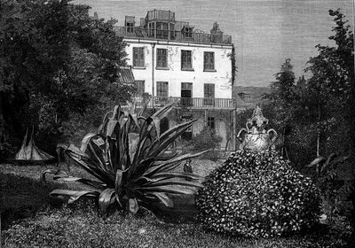 Udsigt over Hauteville House (Hauteville-House), Victor Hugos bopæl under hans eksil på øen Guernsey. Indgravering i "" The Illustrous World"" nr. 1249 af 5. marts af French School