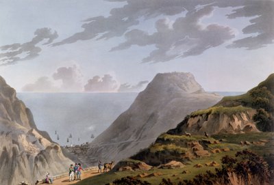 Udsigt over Jamestown og stien, der fører til Longwood, ca. 1821 af French School