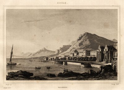 Udsigt over Palermo, Sicilien, gravering af Storelli, i "" Picturesque Italy", Amable Coste-redaktør af French School