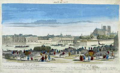 Udsigt over Paris og Notre-Dame (Notre Dame), tager havnen ved Ile St Louis - gravering af French School