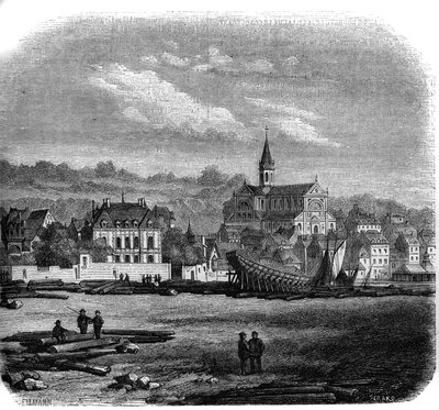 Udsigt over Trouville sur Mer (Trouville-sur-Mer) med den nye kirke. Calvados (14). af French School