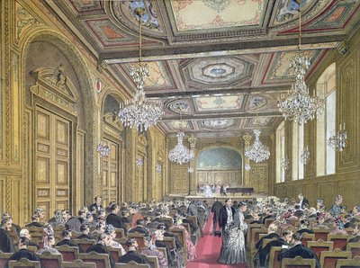 Udsigt til en koncert i Salle Herz på Rue de la Victoire, Paris, ca. 1870-80 af French School