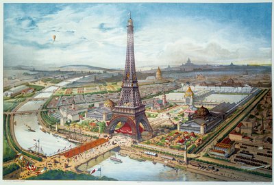 Udsigt over verdensudstillingen i Paris i 1889. Stik af 1889. Paris, Dekorativ kunst af French School