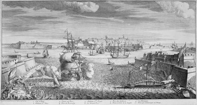 Udsigt over byen Valletta, Maltas havn, ca. 1736 (gravering) af French School