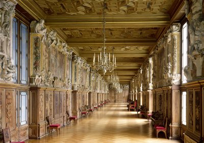 Udsigt over Galerie Francois I, 1528-40 af French School