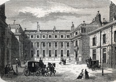 Udsigt til ministeriet for folkeoplysning, Hotel de Rochechouart, rue de Grenelle, i Paris - (stik) 1864 af French School