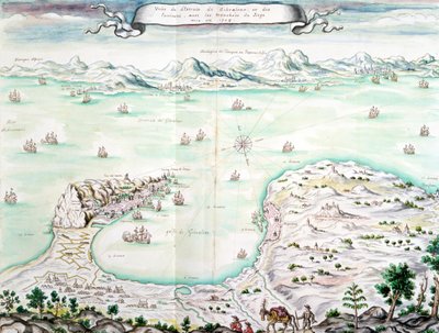 Udsigt over belejringen af Gibraltar i 1704 (wc på papir) af French School
