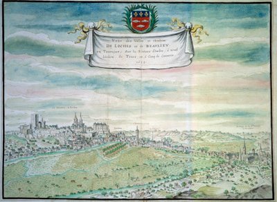 Udsigt over slottet Loches Udsigt over Beaulieu les Loches i Indre og Loire. Akvarel af den franske skole. 1699 Paris, B.N. af French School