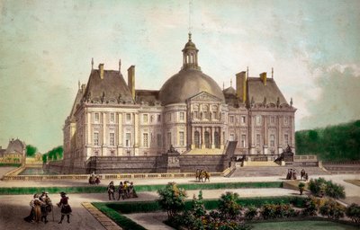 Udsigt over slottet Vaux le Vicomte (Vaux-le-Vicomte) i Maincy (Seine-et-Marne), bygget omkring 1658. Tryk af det 19. århundredes privatsamling af French School