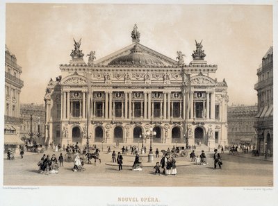 Udsigt over facaden af Opera Garnier i Paris med udsigt over Boulevard des Capucines. Fra 1800-tallets akvarel Paris, Musee Carnavalet af French School