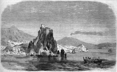 Udsigt over klipperne "" Charybde"" og "" Scylla"" i Detroit of Messina, Sicilien af French School
