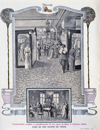 Udsigt over salgsmesser i butikken "" Au Louvre"" af French School