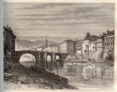 Villeneuve-sur-Lot (Villeneuve sur Lot) - departement Lot-et-Garonne - gravering i "La France illustree: geografi, historie, statistisk administration" af V.-A. Malt-brun. 1884 af French School