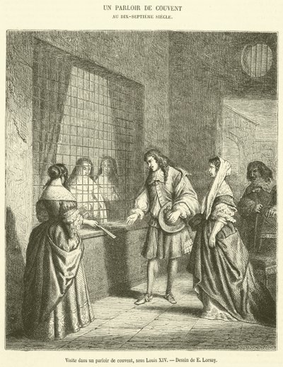 Besøg i en klosterstue under Ludvig XIV (gravering) af French School
