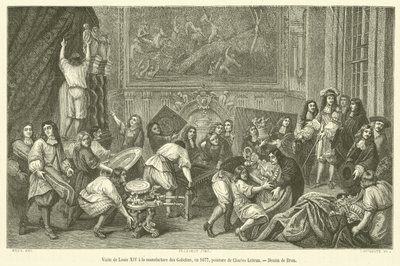 Besøg af Louis XIV til Manufacture des Gobelins, i 1677 (gravering) af French School