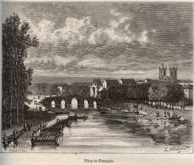 Vitry-le-Francois (Vitry le Francois) afdeling i Marne - indgravering i "La France illustree: geografi, historie, statistisk administration" af V.A. Malt-brun. 1884 af French School