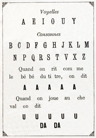 Vokaler og Cononne i "" Alphabet des petits savants", slutningen af det 19. århundrede (kromolitografi) af French School