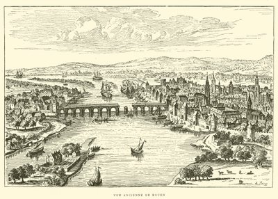 Gammel udsigt over Rouen (gravering) af French School